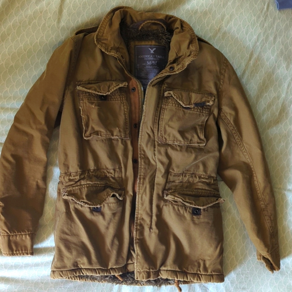 Men's Medium American Eagle Jacket, Brown, Faux Fur Lining